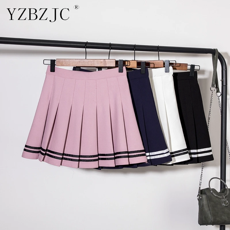 

Four Colors High Waist A-Line Women Skirt Striped Stitching Sailor Pleated Skirt Elastic Waist Sweet Girls Dance Skirt