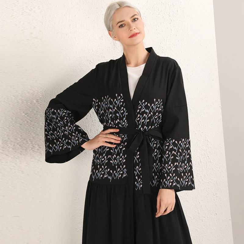 Черный Халат абайя Дубай, Турция мусульманский хиджаб платье восточный женский халат для женщин Восточный халат из марокена Исламская одежда Рамадан Elbise Giyim