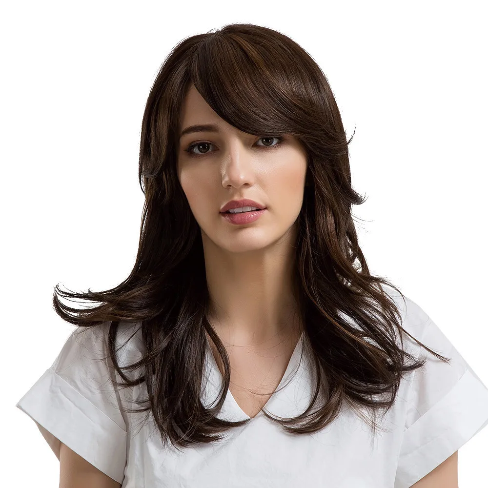

2018 New Style Ladies Daily Color Mixing Side Parting Long Curly Hair Wigs with Bangs Hot Sale Dropshipping Item