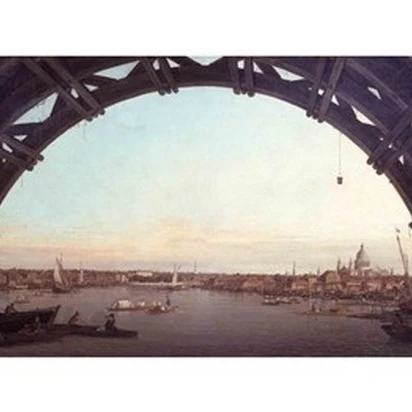 London seen through an arch of Westminster Bridge Poster Print by Giovanni Antonio Canaletto (36 x 24)