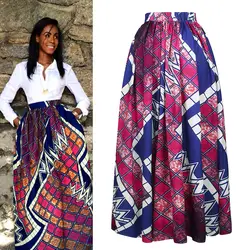 Африканский стиль цифровой печати клетчатый Высокая талия Женская плиссированная юбка