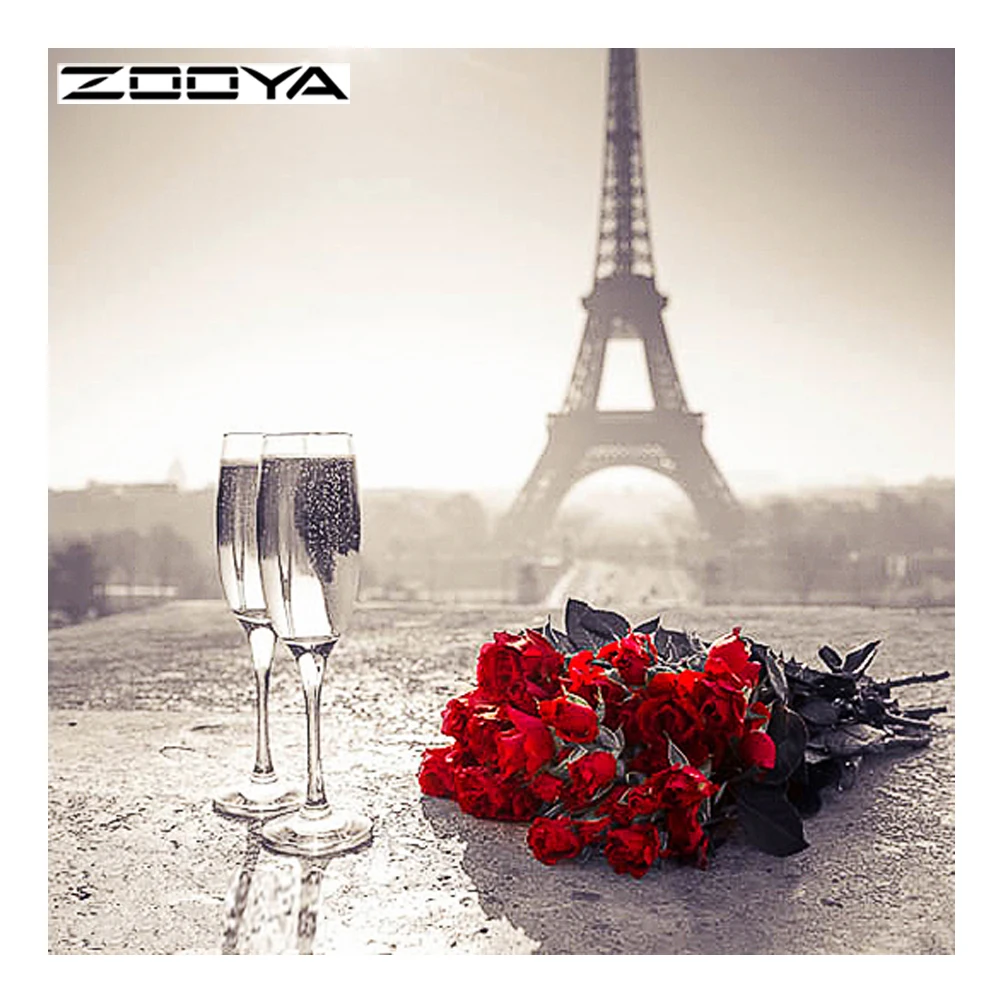 

ZOOYA Diamond Painting Red Rose Wne Cup Tower Diamond Embroidery Flowers Pattern Rhinestones Decor Needlework Mosaic Kits RF1619