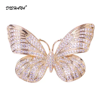 

Dishana Gold color Brooch Pins Fashion Jewelry Classic Butterfly Cubic Zirconia Broches For Women Party Prendedores De Mujer