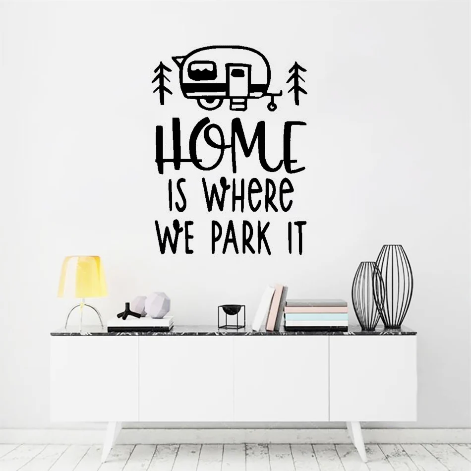 Home Is Where We Park It Quote Vinyl Wall Decal Travel Bus Style Wall Art Mural Removable Wall Sticker Home Interior Decor AZ625