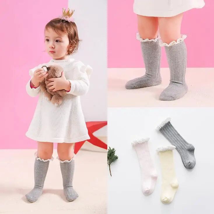 Candy Colors Retro Lace Ruffle Frilly knee high Socks Kids Princess ...