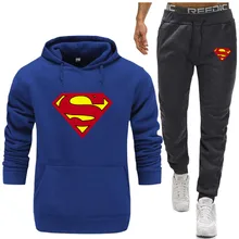 Hot Sale Superman Tracksuit men thermal underwear Sportswear Sets Fleece Thick Sporting Suit hoodie+Pants Sporting Suit Male