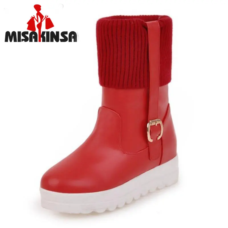 

MISAKINSA Size 34-43 4 Colors Women Inside Heel Snow Boots Half Short Wedges Boots Warm Shoes Women Winter Botas Women Footwears