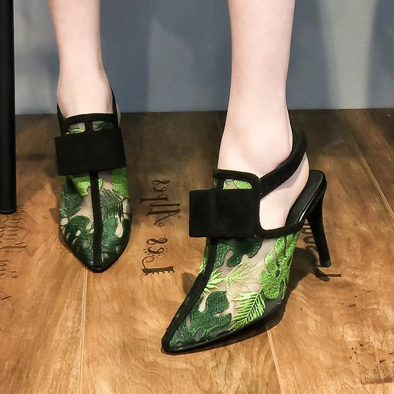 

2018 Hot Shoes Woman Slingbacks Pumps Embroider Bow-knot Ankle Strap Pointed Toe High Heels Design Woman Party Sexy Pumps T