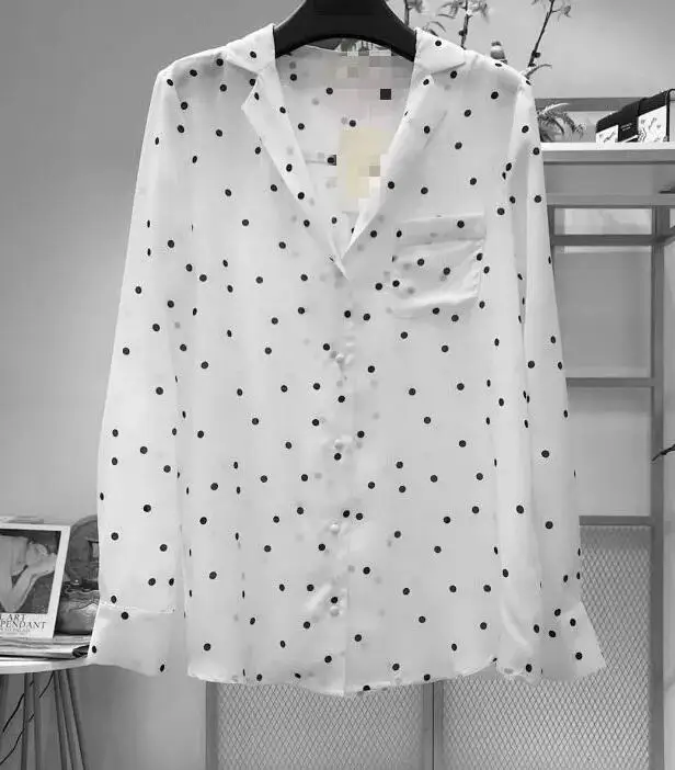 

Women Shirt 2019 New Two-Color Polka Dot Silk Shirt