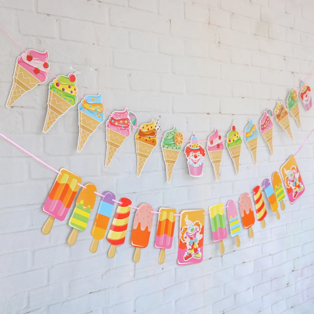 

Party Dress up Ice Cream Summer Flag Banner Decoration Wedding Hanging Flags Props Garland Paper Color