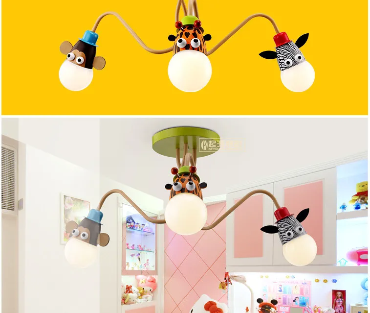 Sala de Crianças Lâmpada do Teto Criativo dos Desenhos Menino Menina Quarto Animados Animal Cabeça Luz Teto Led 5 Luzes de teto