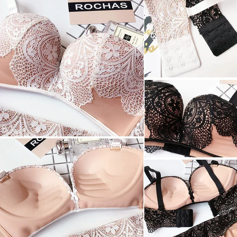 Koop JYF Merk Vrouwen Nieuwe Ondergoed Set Sexy Naadloze Wire Gratis Kanten Beha Set Jong Meisje Sexy Lingerie Deep V Push up Bh Sets