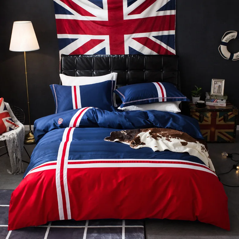 

2018 cotton bedding set queen size 4pcs western style national flag duvet cover bed sheets stripe housse de couette bed linen