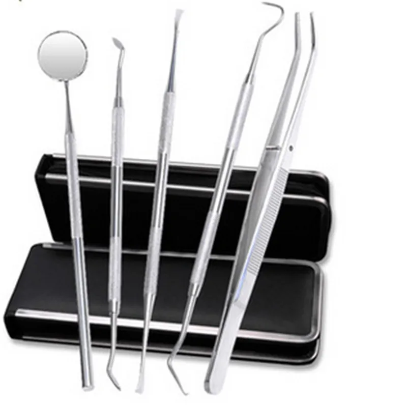 5Pcs/set Dental Tools Mirror Tweezers Oral Hygiene Explorer Probe Tooth