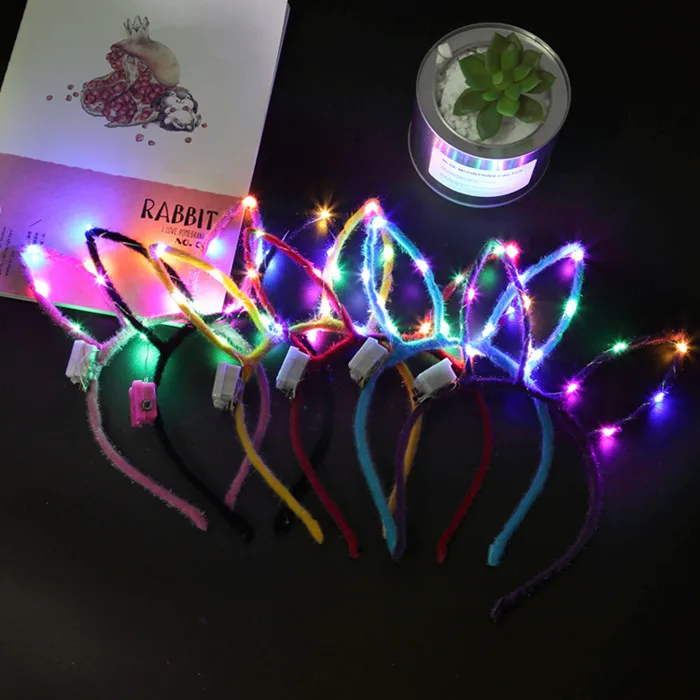 Мульти Стиль светодиодный мигает оголовье Bunny Ears цветочный венок Hairbands Дети Взрослые головные уборы на день рождения сверкающие принадлежности для вечеринки - Цвет: bunny ear