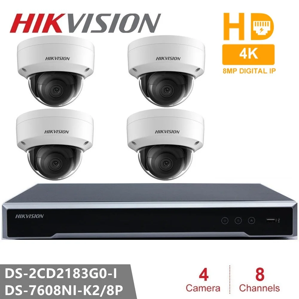 Система видеонаблюдения Hikvision Камера Наборы 8CH 8POE 4 K NVR + DS-2CD2183G0-I 8MP IP Камера Сеть мини купольная безопасности Камера POE 30 m ИК H.265 +