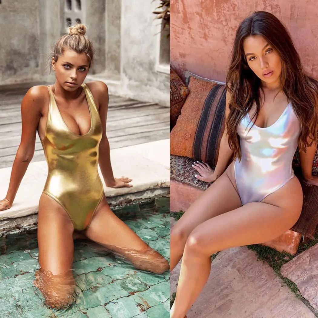 

Women Sexy Golden Sliver Vernis One-piece Swimsuit Swimwear