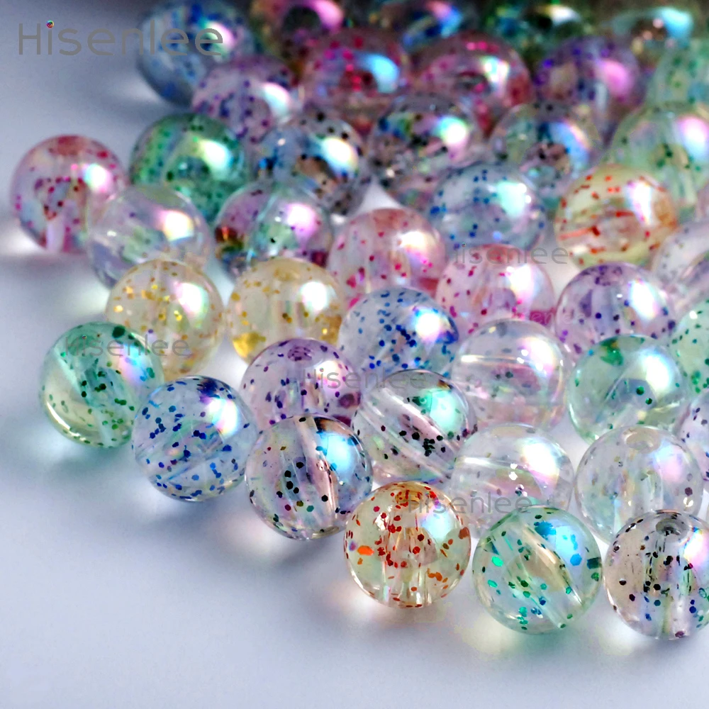 

Hisenlee High Quality 100Pieces 10mm Acrylic Beads Round Glitter Powder Beads Mixed AB Colors Fashion Beads for Jewelry Making