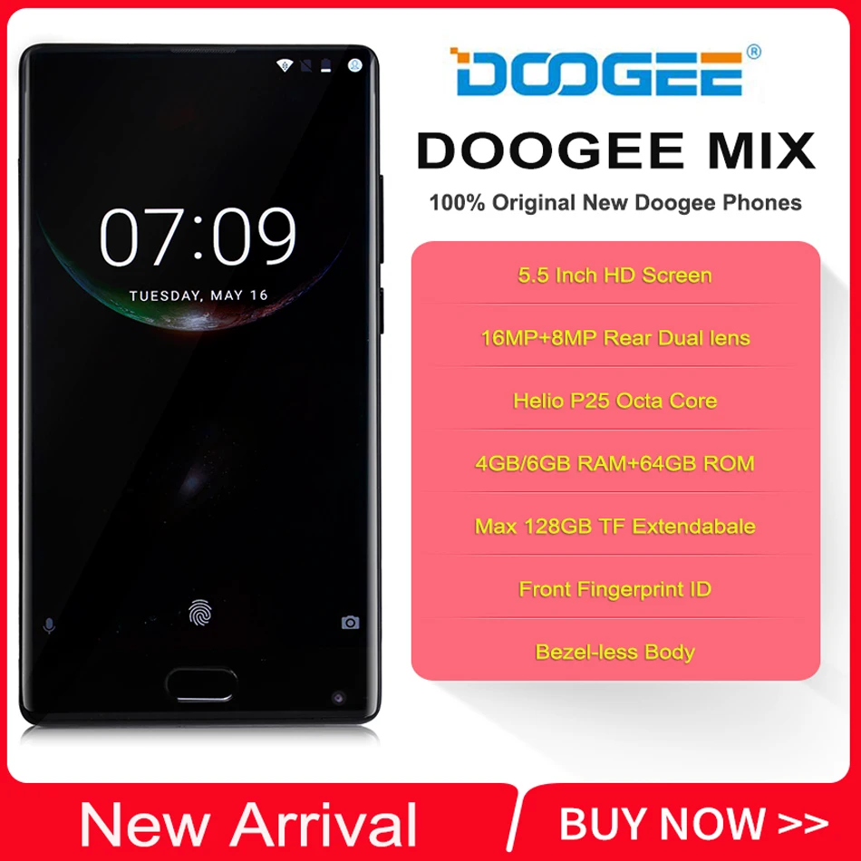 Doogee Mix 5 &quotбезелевая 6 ГБ 64 Гб мобильный телефон Helio P25 Восьмиядерный 2 ГГц 16MP