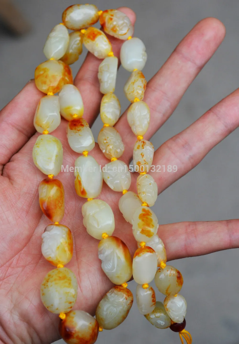 

xd N34 hetian white jade jadeite necklace 18 luohan arhat prayer bead mala worry statue