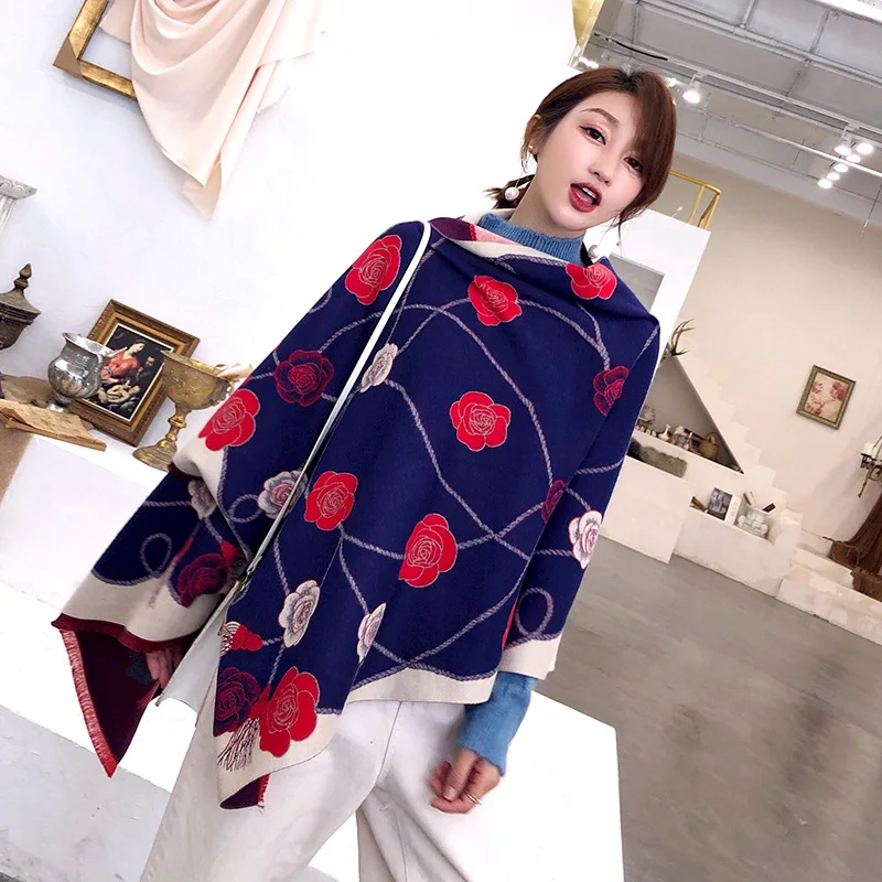 

Designer brand women scarf fashion floral cashmere scarves high quality thick warm neck lady pashmina bandana blanket shawl wrap