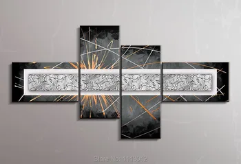 

High Quality 4 Panel Arts Set Modern Knife Silver Line Flower Oil Painting On Canvas Abstract Home Decor For Living Room Sale