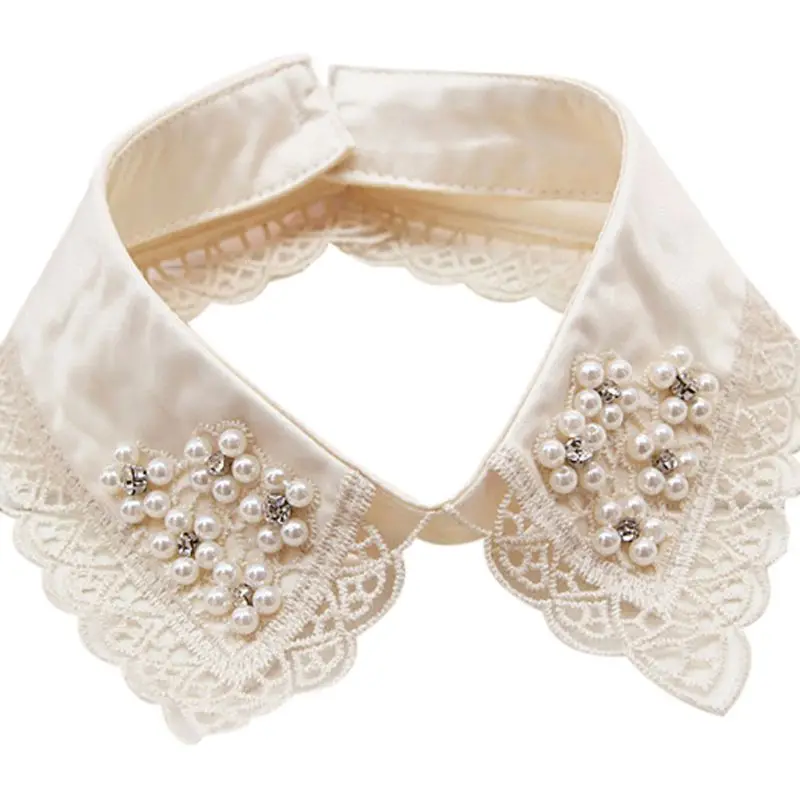 Women Detachable Collars Fake Collar Shirt with Pearls Decoration
