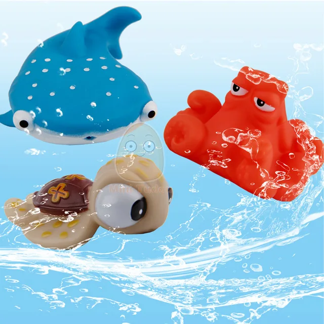 Baby Bath Toys Finding Fish Kids Float Spray Water Squeeze Aqua Soft Rubber Bathroom Play Animals Bath Figure Toy For Children 2