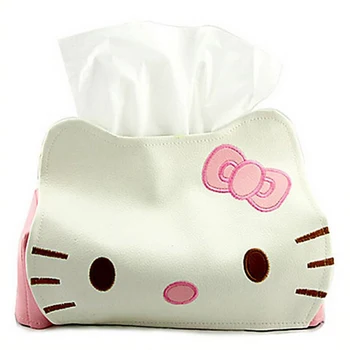 

Household Cute Hello Kitty Leather Home Car Tissue Box Napkin Papers Decoration Container