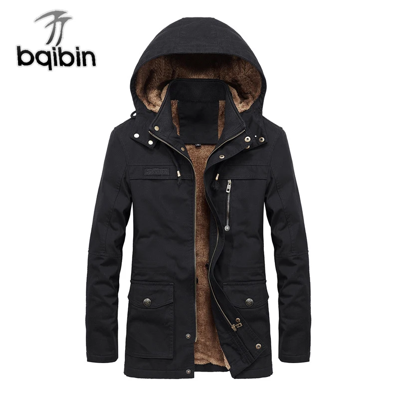 

2019 Winter Casual Men's Jackets Warm Hooded Overcoat Thick Windproof Outerwear Male Military Long Trench 5XL