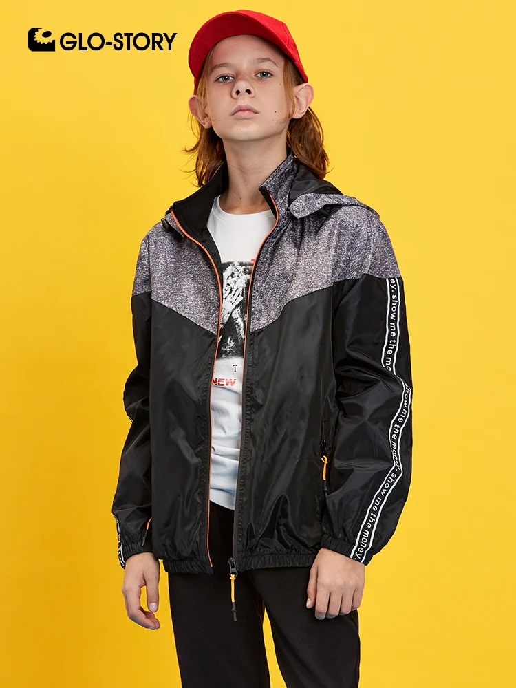 

GLO-STORY 2019 Spring Kids Thin Patchwork Hooded Jacket Windbreaker for Boy Children's Jackets Coat with Zipper 110-160 BFY-7785