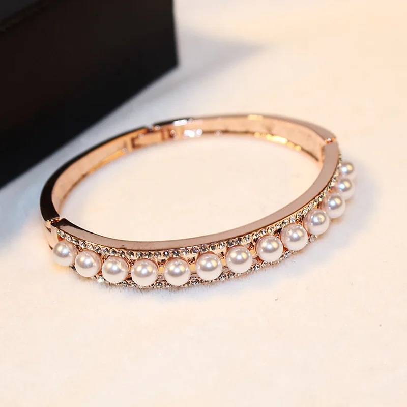 2016 Crystal Acrylic Pearl Bangles Summer Jewelry Fashion Rose Gold