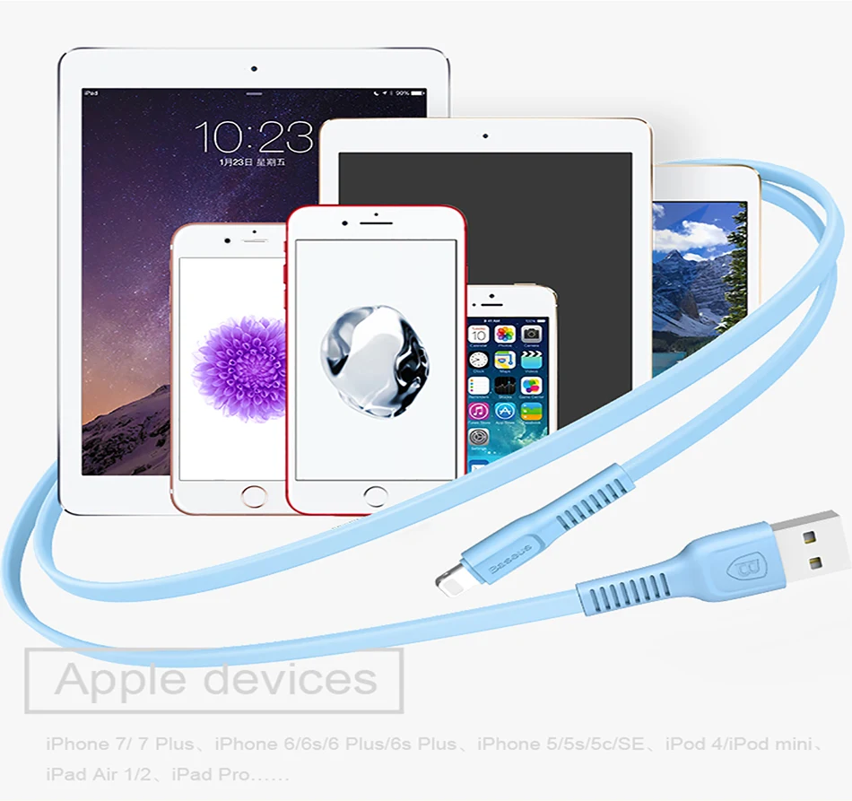 Baseus плоский USB кабель для iPhone X 8 plus 7 plus 6 6S plus 2A Дата зарядный кабель для iPhone lightning Кабель Провод шнур