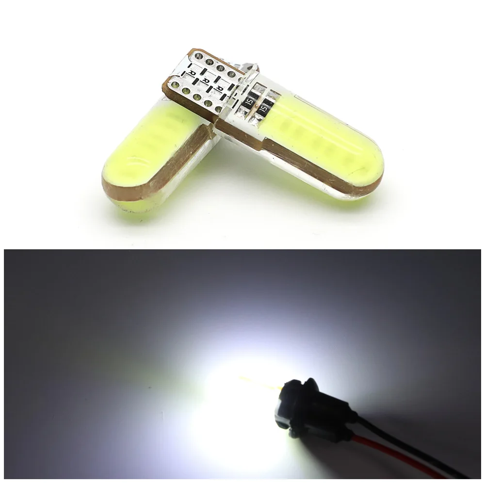 100pcs T10 COB 12 Chips 80MA silicone shell 194 W5W Silicone Case Car Auto Parking light Car Styling White Yellow Pink Ice Blue 12V (7)