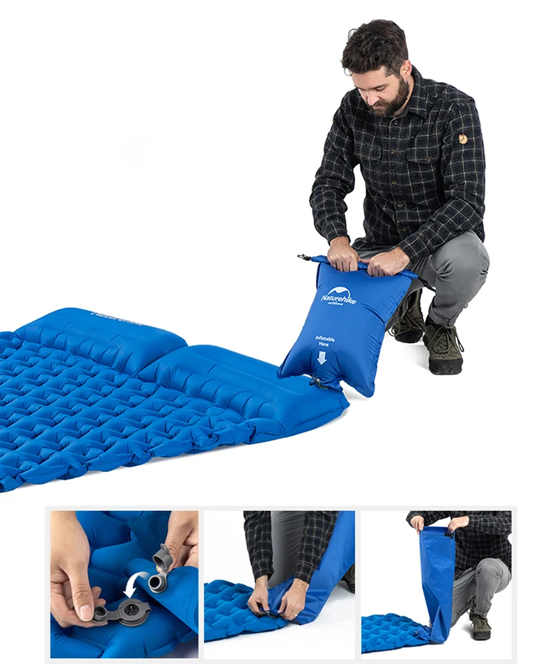 Naturehike ao ar Mat com Pillow Livre Camping Portátil Ultra leve Colchão Inflável Tapete Almofada Dupla Dormir Pad Moisture proof 12 com travesseiro ultra-leve colchão portátil esteira inflável