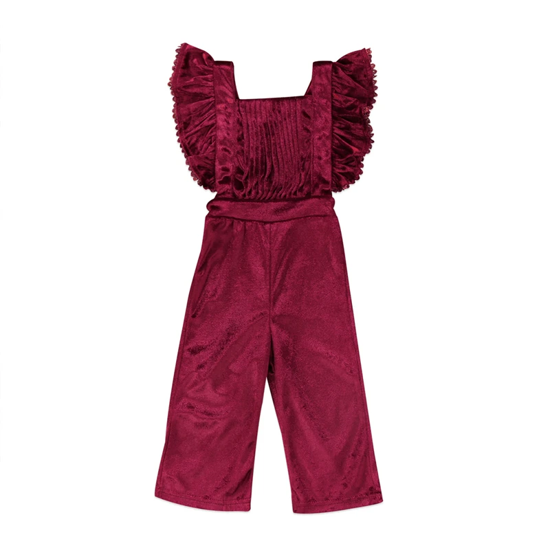 

Girls Rompers Toddler Kids Girls Wine Red Blue Velvet Bib Pants Backless Romper Jumpsuit Children Solid One Piece Outfits 1-6Y