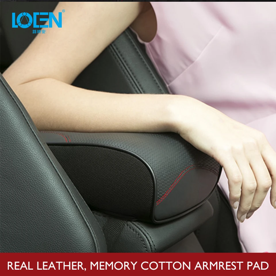 Tanie Prawdziwej skóry 1 sztuk z pianki memory konsola główna samochodu poduszki pokrywa podłokietnika fotel samochodowy podłokietnik Pad len uniwersalne akcesoria samochodowe