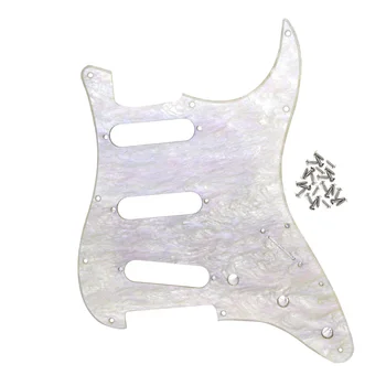

FLEOR 11 Hole Strat SSS Pickguard Scratch Plate 1Ply with Screws for Electric Guitar Parts,White Abalone Shellfish Color