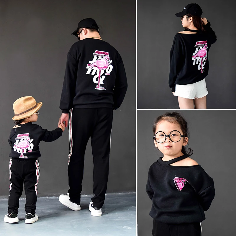 

boys unicorn bird hoodies father mother baby matching clothes mother and daughter shirts off shoulder sweatshirts family look