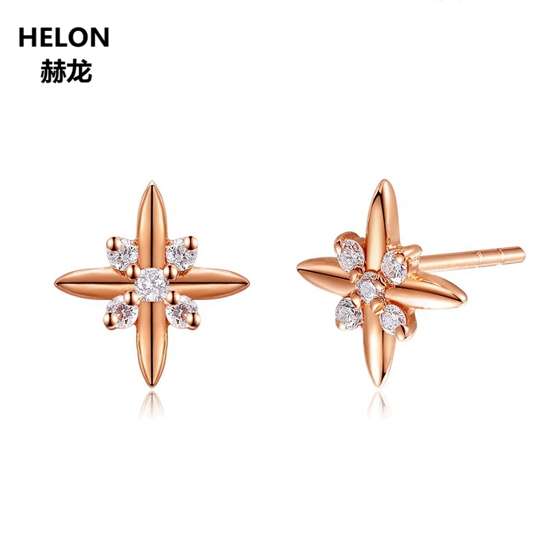 

Solid 14k Rose Gold Natural Diamonds Stud Earrings for Women Engagement Wedding Party Fine Jewelry Earrings