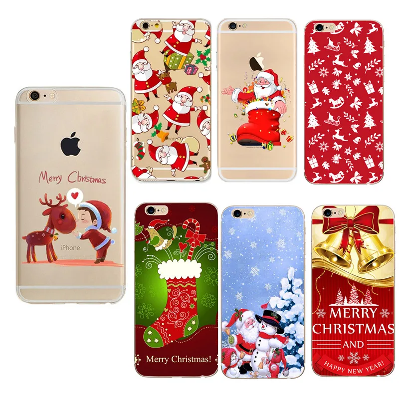 

Clear Silicone Soft Phone Case For iPhone X Christmas Tree Snowman Pattern Cape Back Cover for iPhone 6 6S 7 7 Plus 8 8 PLUS