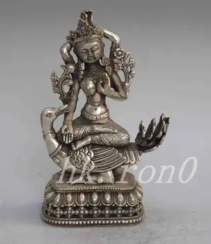 

Elaborate Old Tibetan Buddhist Tibetan silver four arm Guanyin Buddha statue