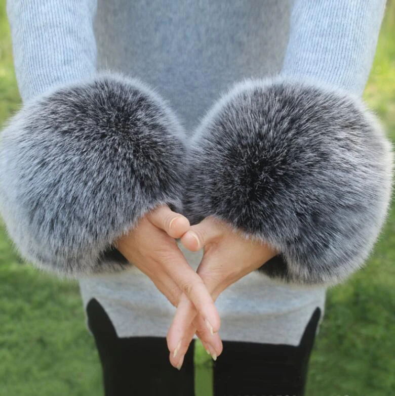 

Cute Fashion Arm Warmers Women Autumn Winter Faux Fox Fur Sleeve Hairy Short Cuff Solid Color W101B