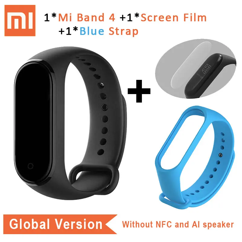 Xiaomi mi Band 4 глобальная версия браслет сердечного ритма mi Band 4 CN версия Смарт фитнес-Браслет Водонепроницаемый браслет умный браслет - Цвет: GB n Film n Blue