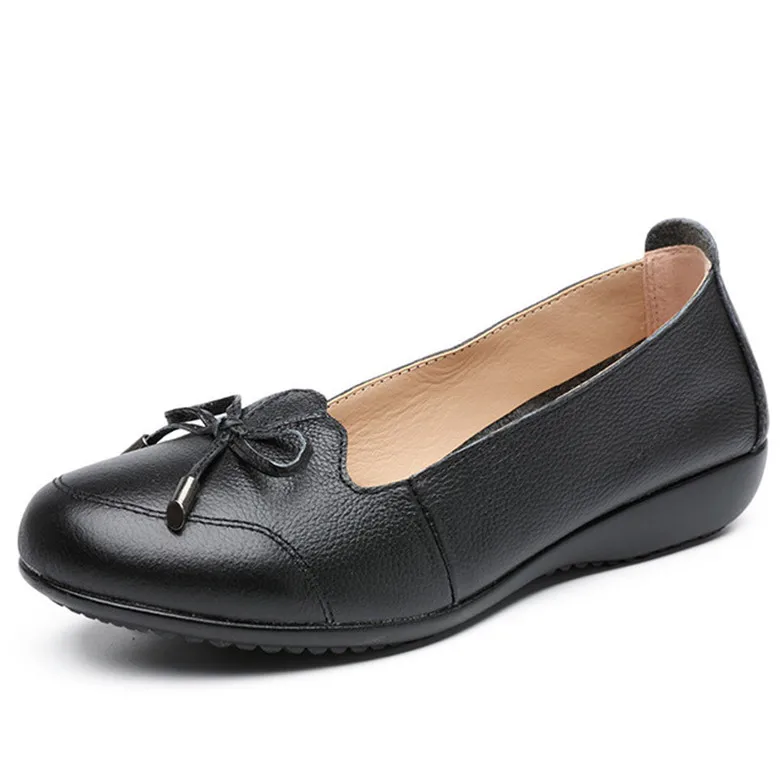 TIMETANG/Большие размеры 35-43, Новая женская обувь для отдыха из натуральной кожи с бантом, простая обувь из коровьей кожи, повседневные лоферы, E268 - Цвет: Черный