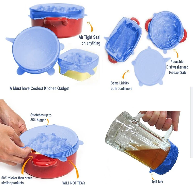 Пикник Посуда 6 шт./компл. Универсальный крышки растягивающиеся из силикона Vacuum Seal крышка всасывания уплотнитель Чаша Кемпинг столовые приборы