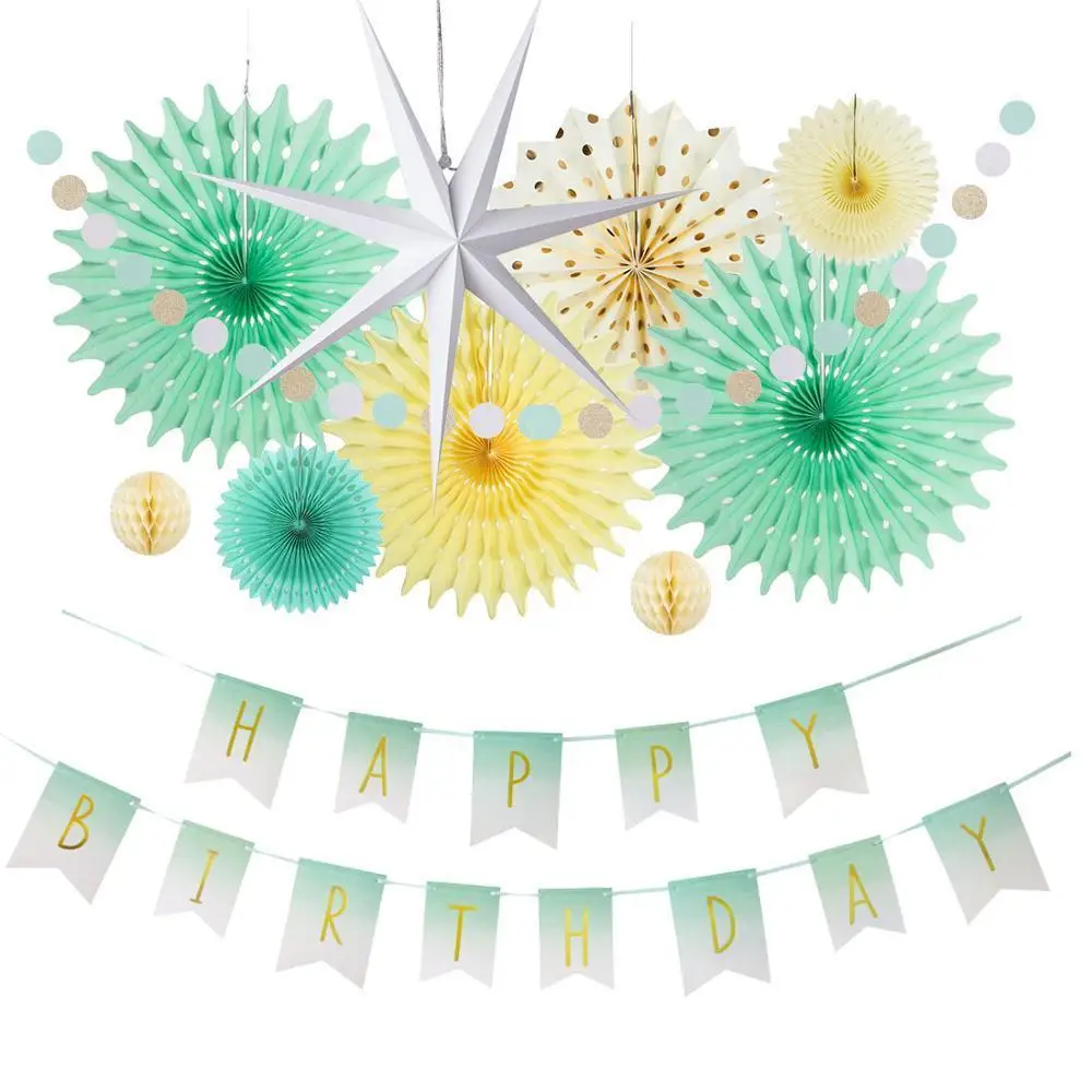 Мятные золотые украшения на день рождения набор бумажные вееры латексные шары торт Топпер точки гирлянда стол юбка декор для вечеринки в честь Дня Рождения - Цвет: style 1