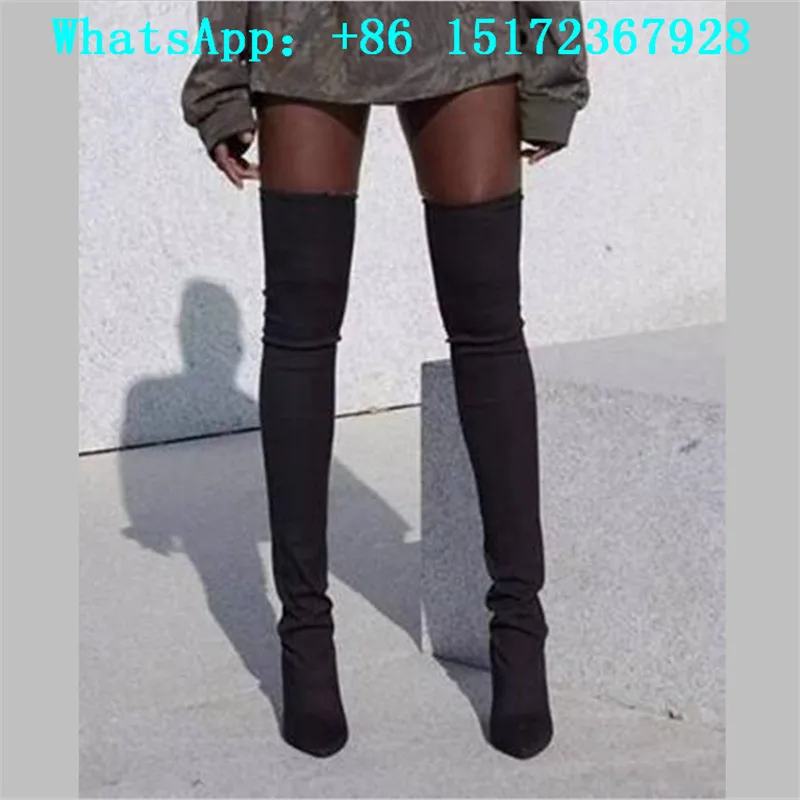 

Over-the-Knee Thin Heels Women Boots Super Star High Heels Shoes Women Sweet Mid-Calf Zapatos Mujer Stretch Fabric Fashion Pumps