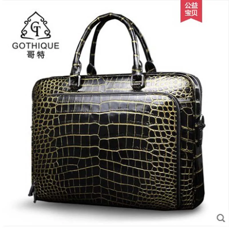 

gete 2019 new New crocodile belly bag for men leather handbag business bag 24K gold alligator leather bag briefcase men