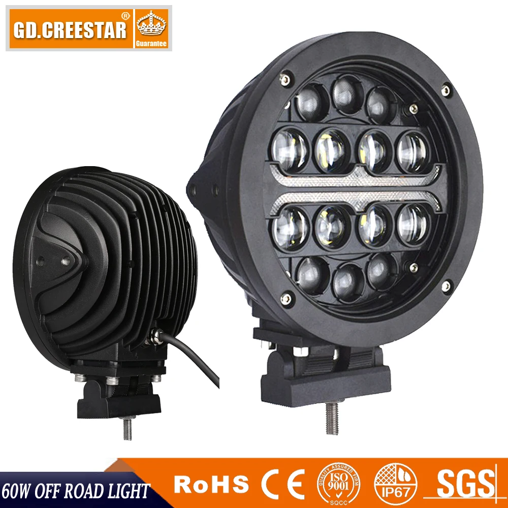 GDCREESTAR 60w 7inch Round offroad driving led work light for 4x4 Spotlights truck led Night lights - 32893452287